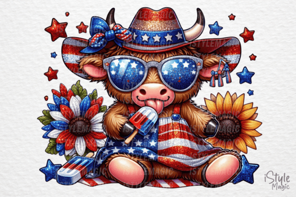 4th of July Cute Highland Cow PNG: A Festive Digital Asset for Creators