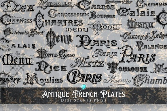 Antique French Plates Digi Stamps PNGs: Elevating Digital Craft with Vintage Elegance