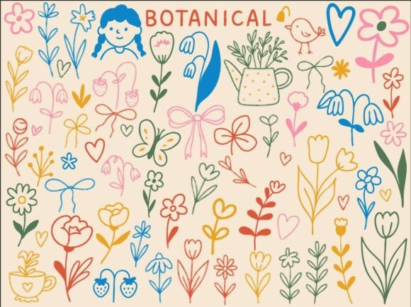 Botanical Flower Doodle Clipart SVG PNG Guide