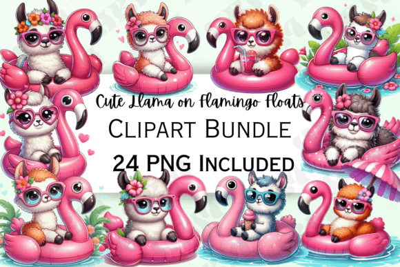 Cute Llamas on Flamingo Floats Clipart