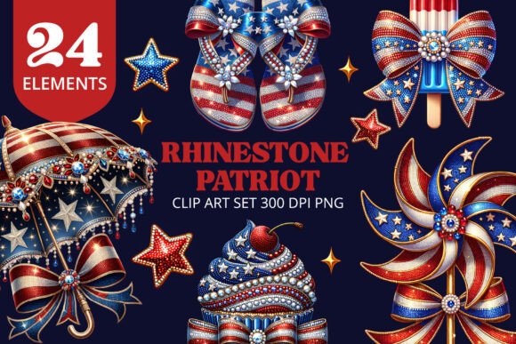 Dazzling Rhinestone Patriot Clip Art Set: Integrating Sparkle into Your Patriotic Design Workflow