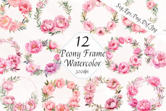 Elevating Design with Watercolor Pink Peony Flowers Frame Svg Assets