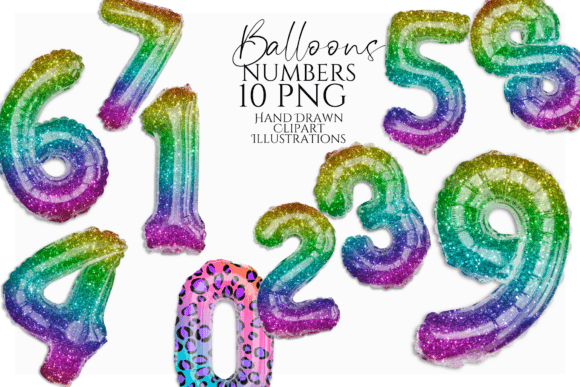 Elevating Digital Design with Rainbow Glitter Balloon Numbers PNG Set