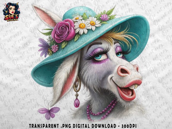 Elevating Digital Design with the Chic Donkey with Floral Teal Hat Funny Aesthetic