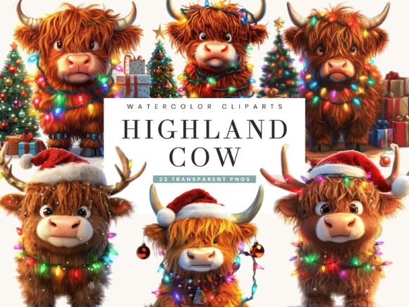 Evaluating the Christmas Highland Cow Clipart Bundle for Holiday Design Projects