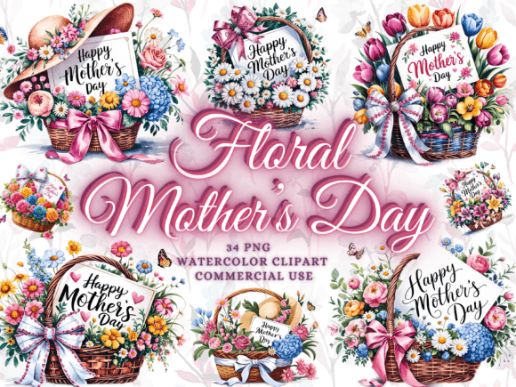 Floral Basket PNG for Mother’s Day Designs