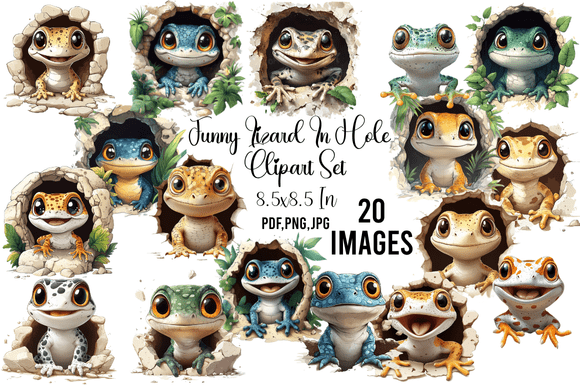 Funny Lizard in Hole Clipart Set Guide