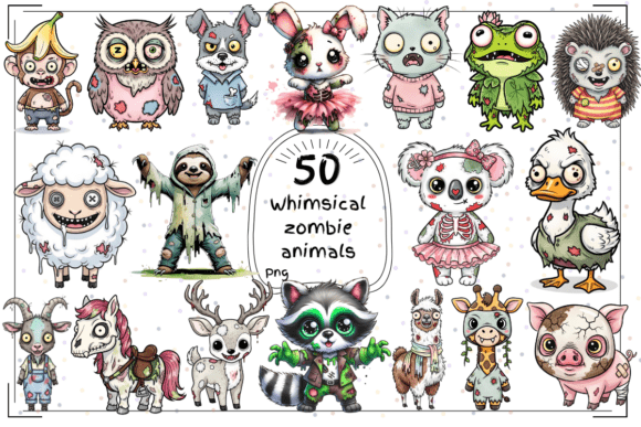 Integrating the 50 Cute Creepy Zombie Animals Clipart Bundle into Your Creative Workflow