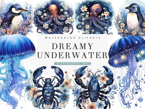 Watercolor Dreamy Underwater Clipart