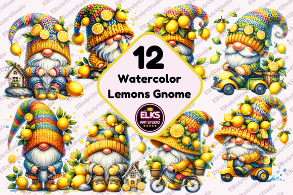 Watercolor Lemons Gnome Clipart