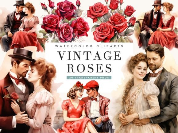 Watercolor Vintage Roses Clipart Bundle: Elevating Your Creative Projects with Timeless Elegance