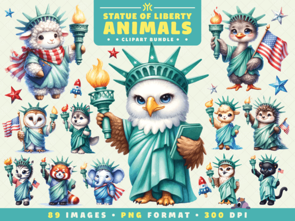 Whimsical Statue of Liberty Animals Clipart