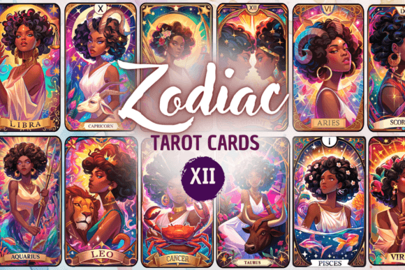 Zodiac Tarot Cards: 12 PNG Clipart Set